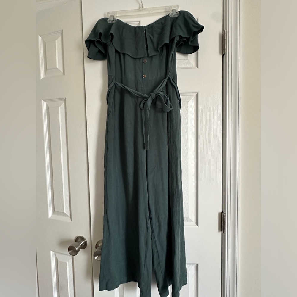 Lulu's Dark Green Off-Shoulder Jumpsuit